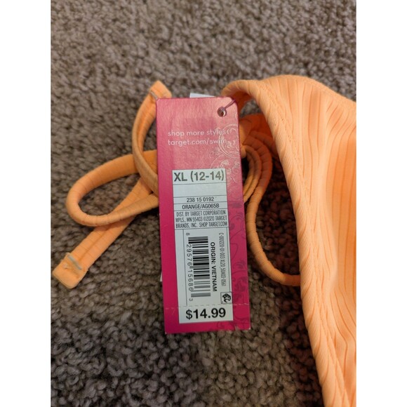 Xhilaration Bikini Bottoms XL Junior's Orange Ribbed Tie String Cheeky Cut - Picture 4 of 7